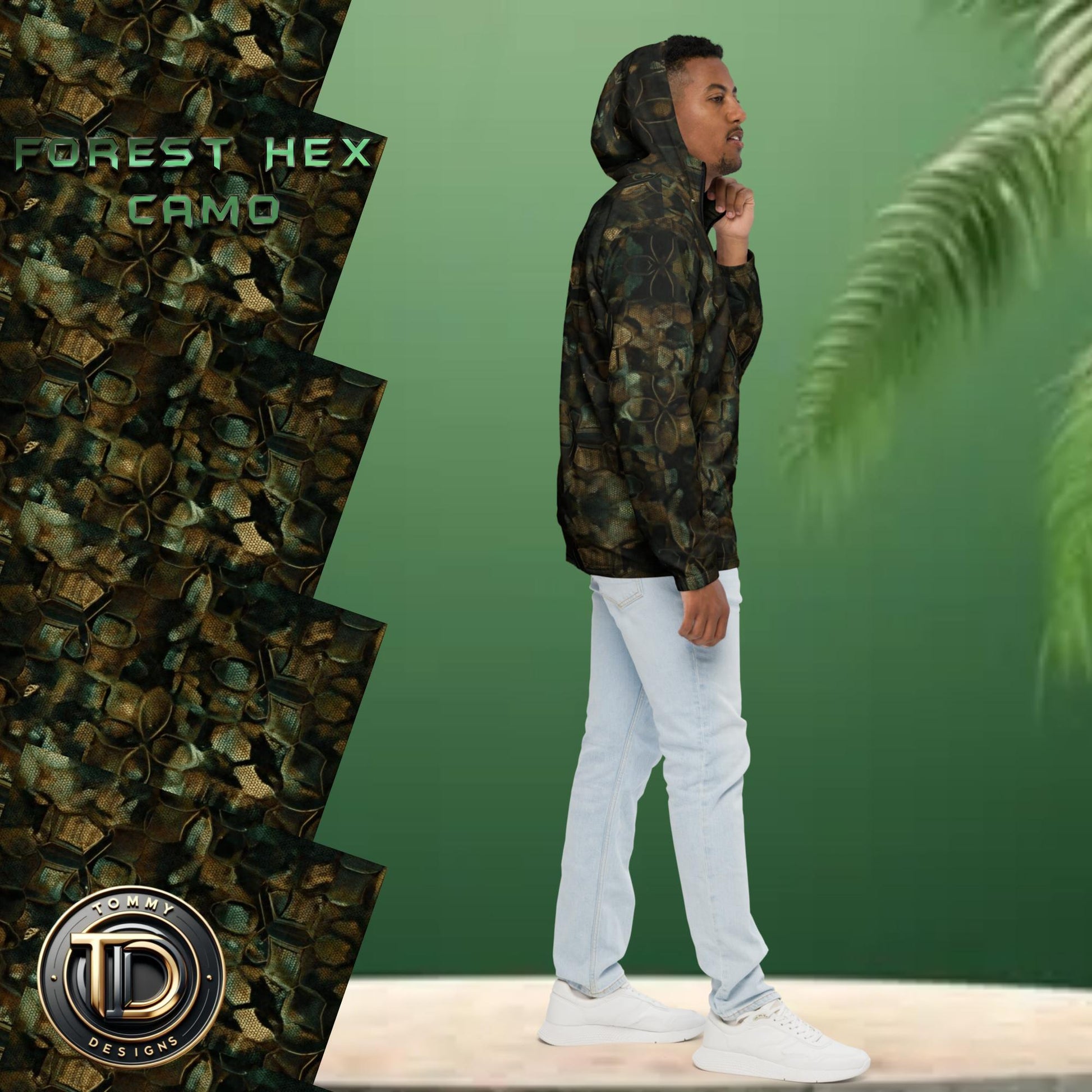  - Forest Hex Camouflage Men’s Windbreaker | Lightweight & All-Weather Ready -  - Product mockup - #tag1# - #tag2# - #tag1#