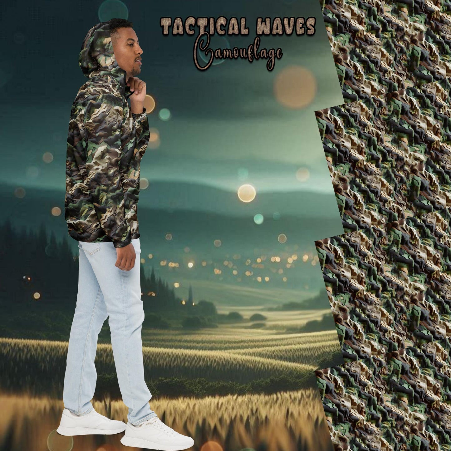  - Tactical Waves Camouflage Men’s Windbreaker | Lightweight & Water-Resistant -  - Product mockup - #tag1# - #tag2# - #tag1#