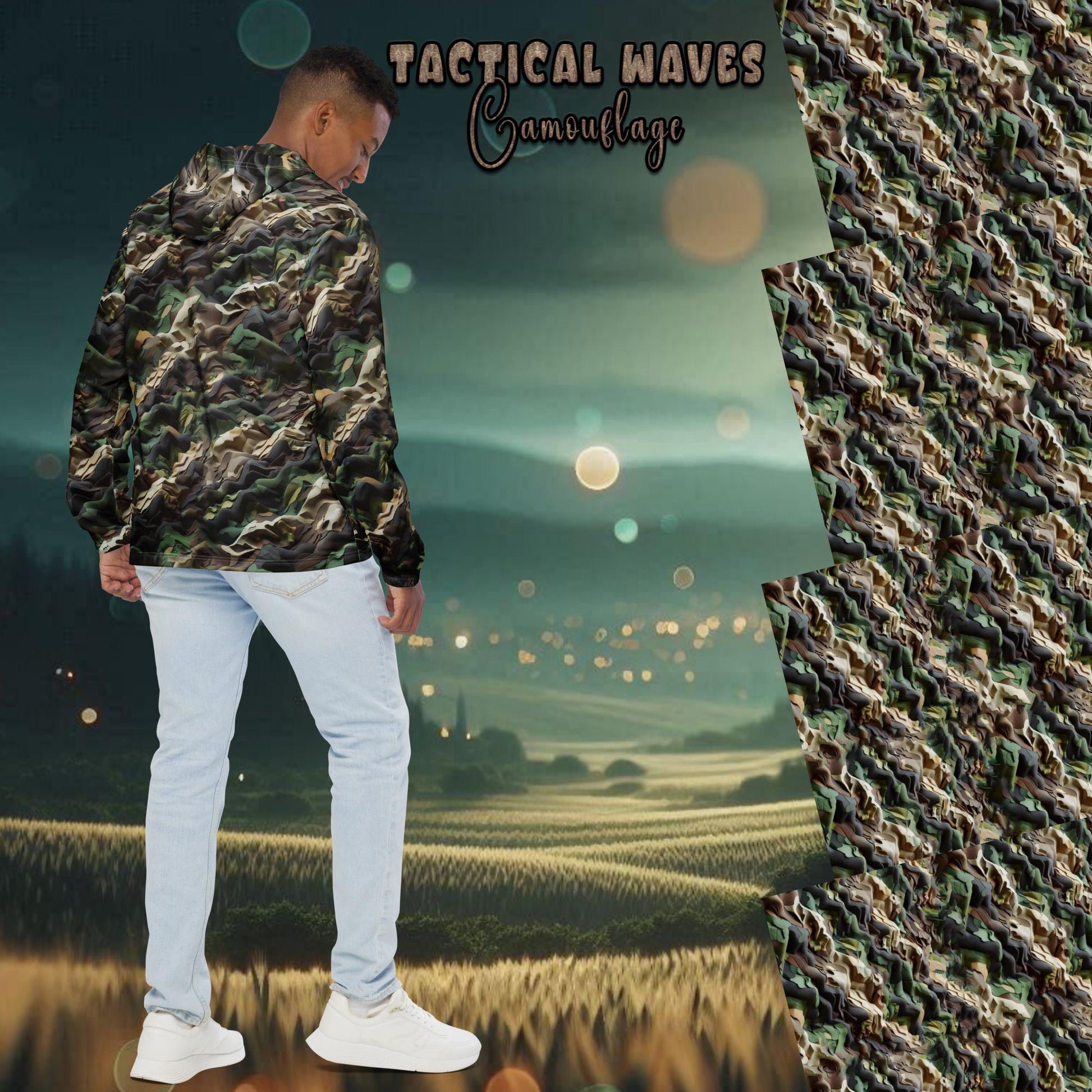  - Tactical Waves Camouflage Men’s Windbreaker | Lightweight & Water-Resistant -  - Product mockup - #tag1# - #tag2# - #tag1#