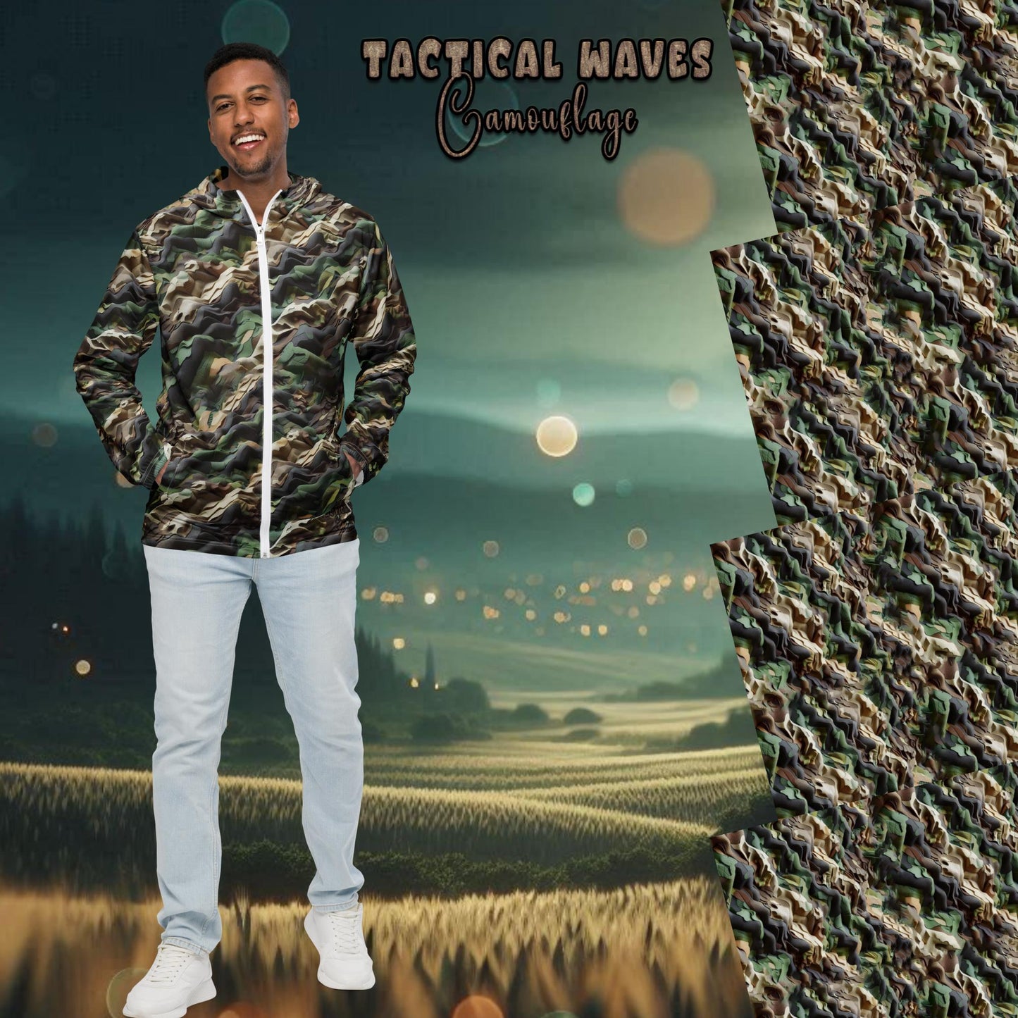  - Tactical Waves Camouflage Men’s Windbreaker | Lightweight & Water-Resistant -  - Product mockup - #tag1# - #tag2# - #tag1#